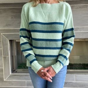 Treasure & Bond Long Sleeve, Boat Neck, Green & Blue Striped Sweater Size Small.